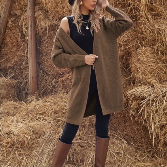 Cozy Mocha Brown Oversized Open Front Knit Cardigan XS S M L XL XXL - Picture 2 of 2